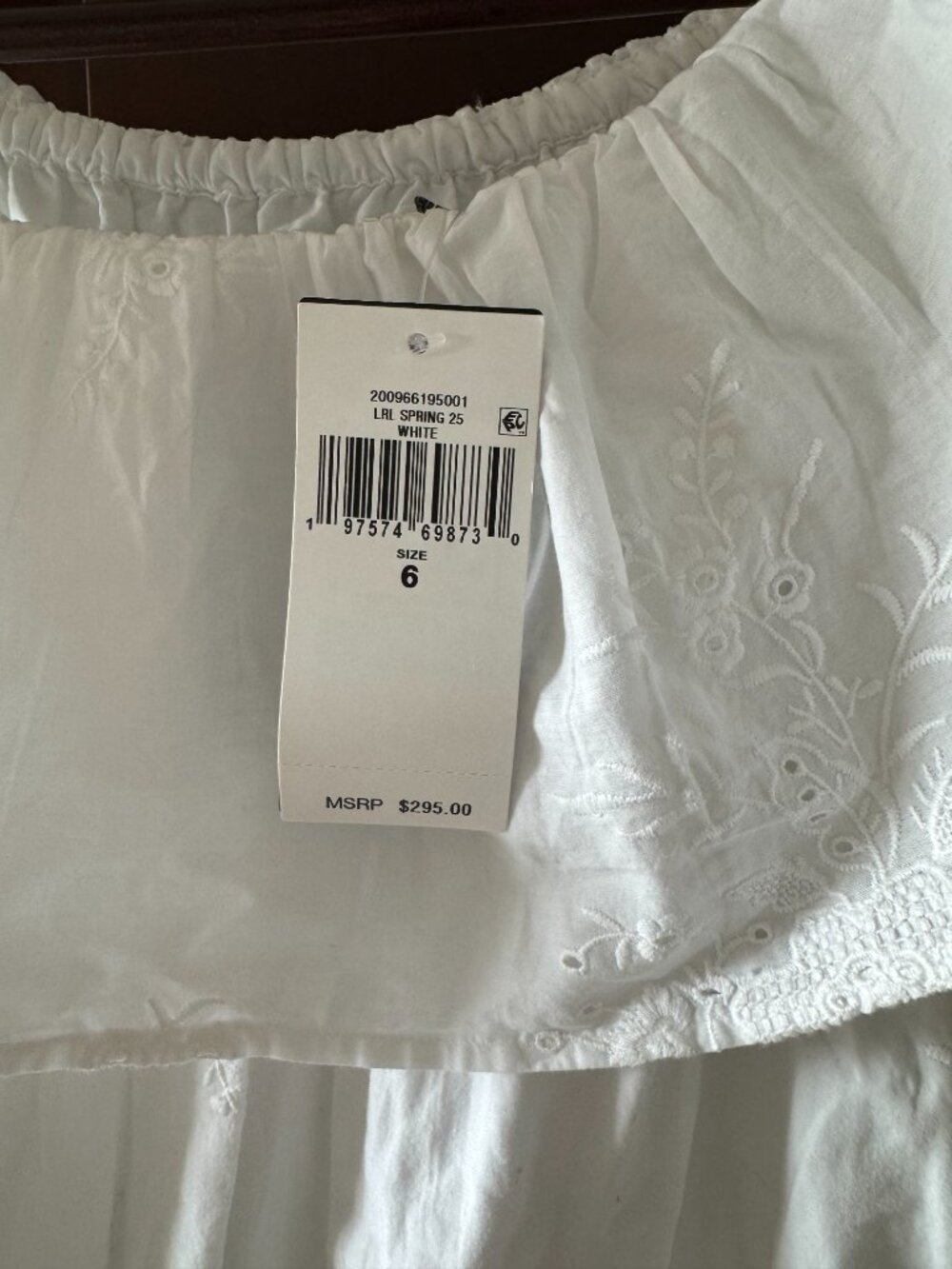 Lauren Ralph Lauren Cotton Off-the-Shoulder Tiered Midi Dress - White Size 6. - Picture 5 of 8
